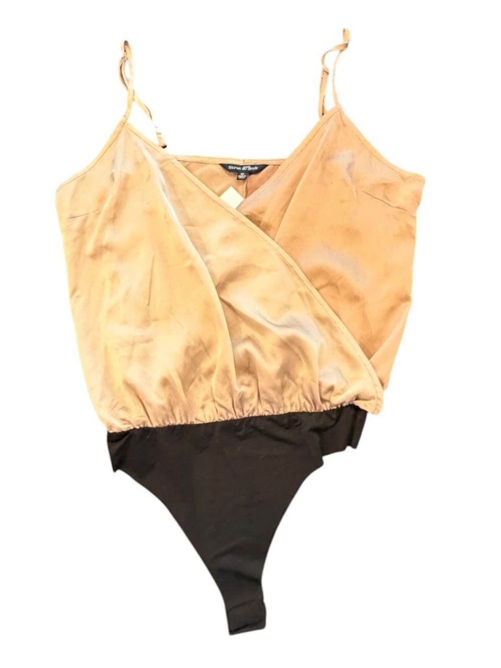 Strut & Bolt Two Tone Satin Strappy Tank Bodysuit Champagne Beige Medium NEW